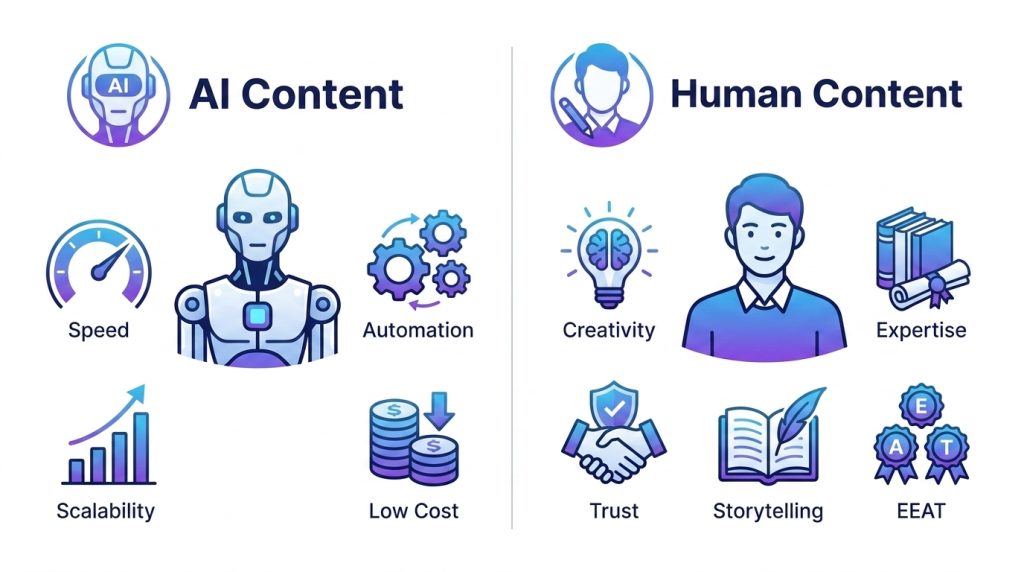 AI vs Human Content: Which Performs Better for SEO in 2026? 1 AI and human writing comparison 202608060922 1